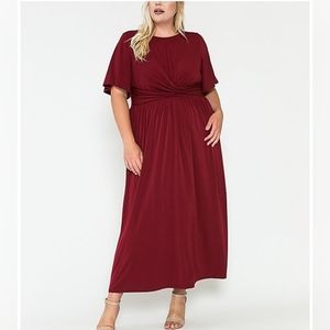 BURGUNDY TWIST FRONT DRESS 1X